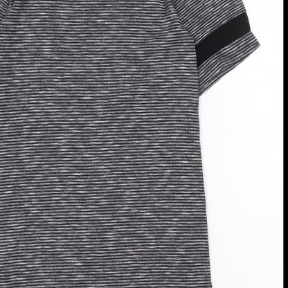 Miss Selfridge Womens Grey Striped Polyester T-Shirt Dress Size 8 Round Neck Pullover