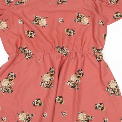 Peacocks Womens Pink Floral Polyester Fit & Flare Size 16 Round Neck Tie - Cold Shoulder