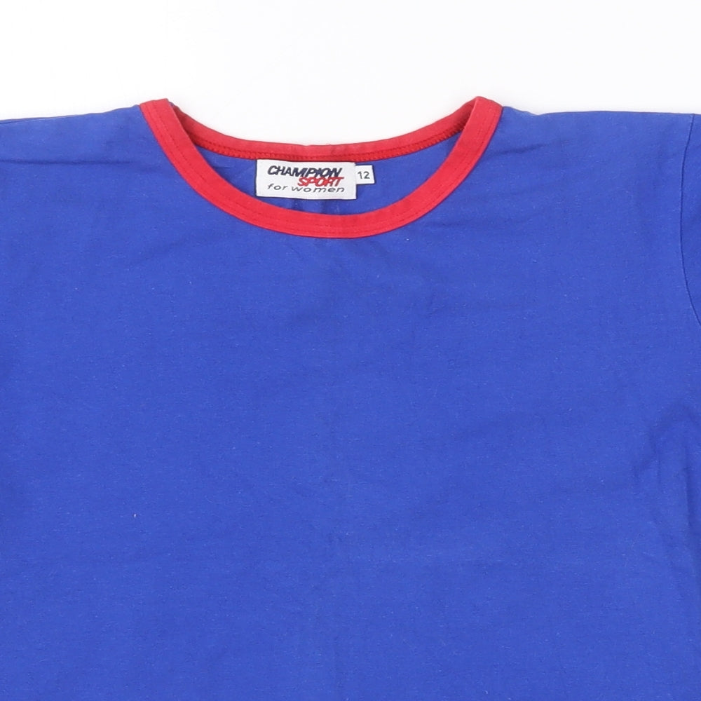 Champion Sport Womens Blue Cotton Basic T-Shirt Size 12 Round Neck