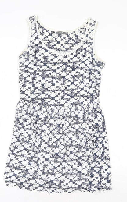 South Womens White Geometric 100% Cotton A-Line Size 10 Scoop Neck Pullover