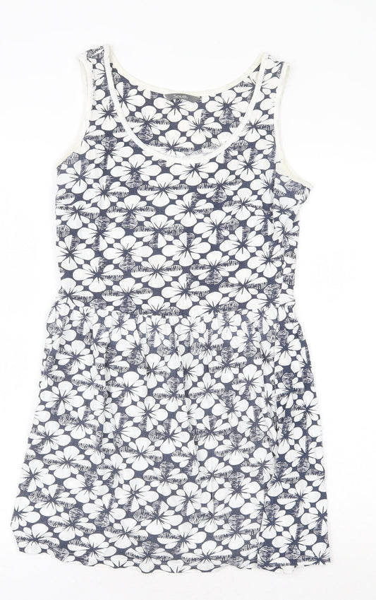 South Womens White Geometric 100% Cotton A-Line Size 10 Scoop Neck Pullover