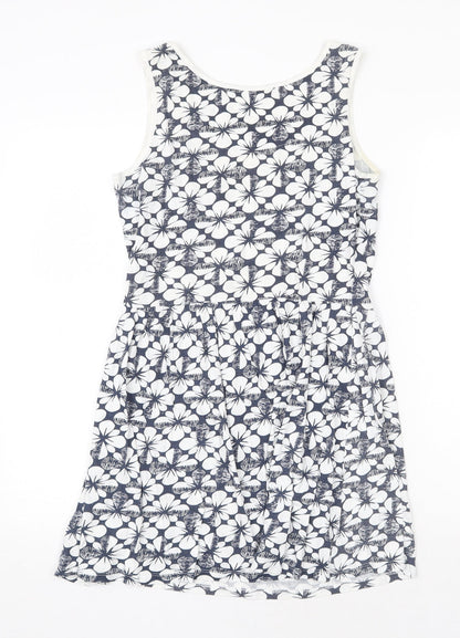 South Womens White Geometric 100% Cotton A-Line Size 10 Scoop Neck Pullover