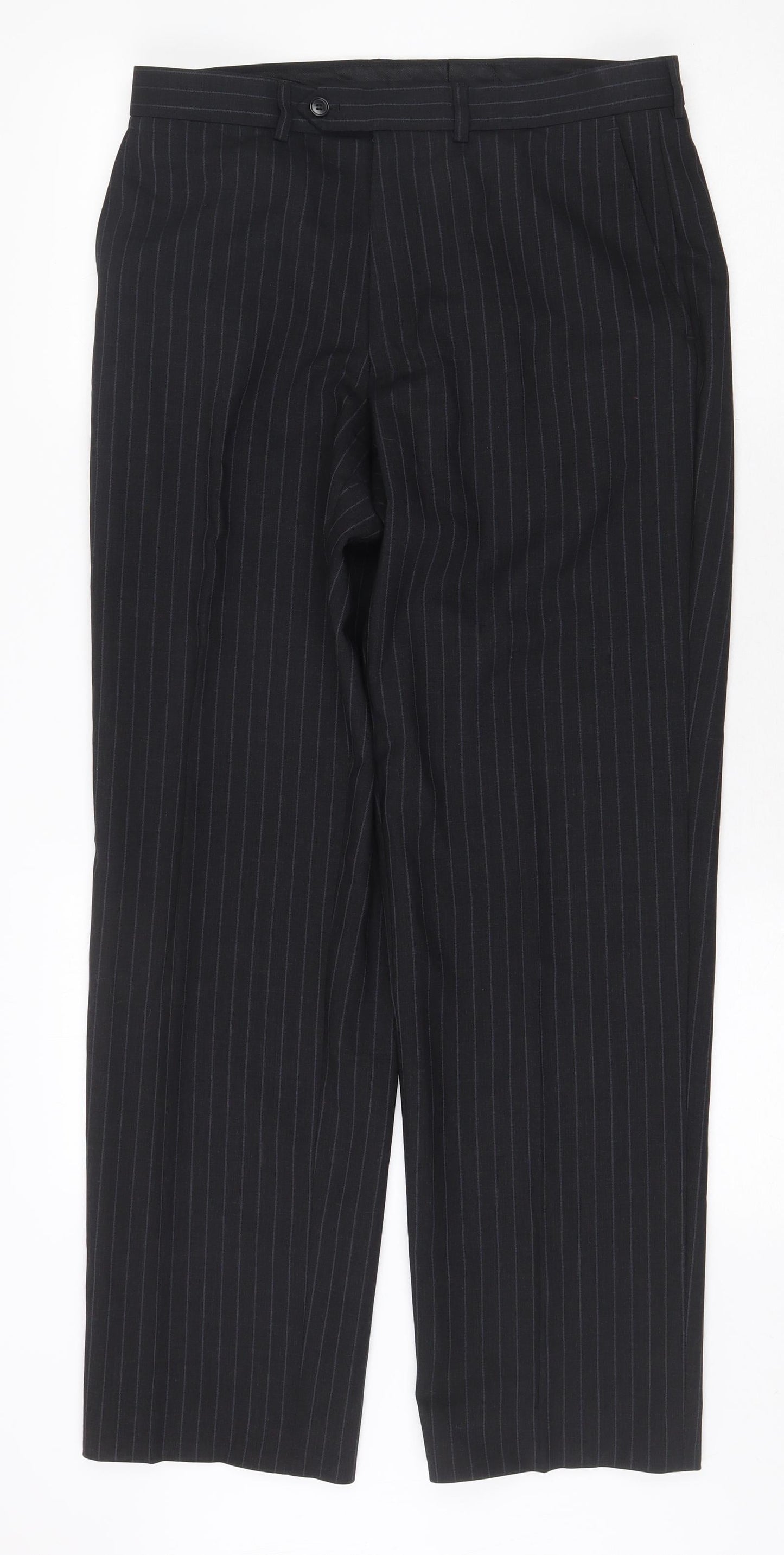 Marks and Spencer Mens Grey Striped Viscose Dress Pants Trousers Size 32 in Regular Zip