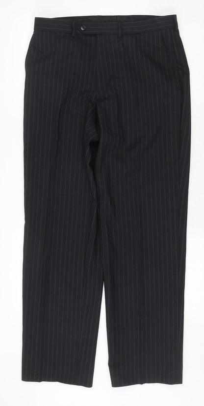 Marks and Spencer Mens Grey Striped Viscose Dress Pants Trousers Size 32 in Regular Zip