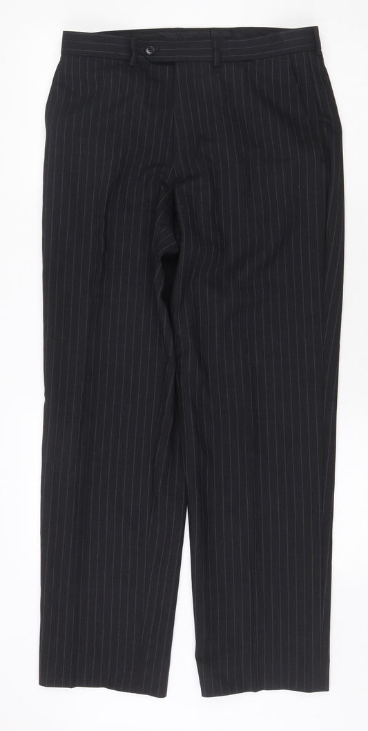Marks and Spencer Mens Grey Striped Viscose Dress Pants Trousers Size 32 in Regular Zip