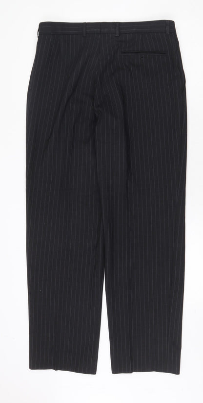 Marks and Spencer Mens Grey Striped Viscose Dress Pants Trousers Size 32 in Regular Zip