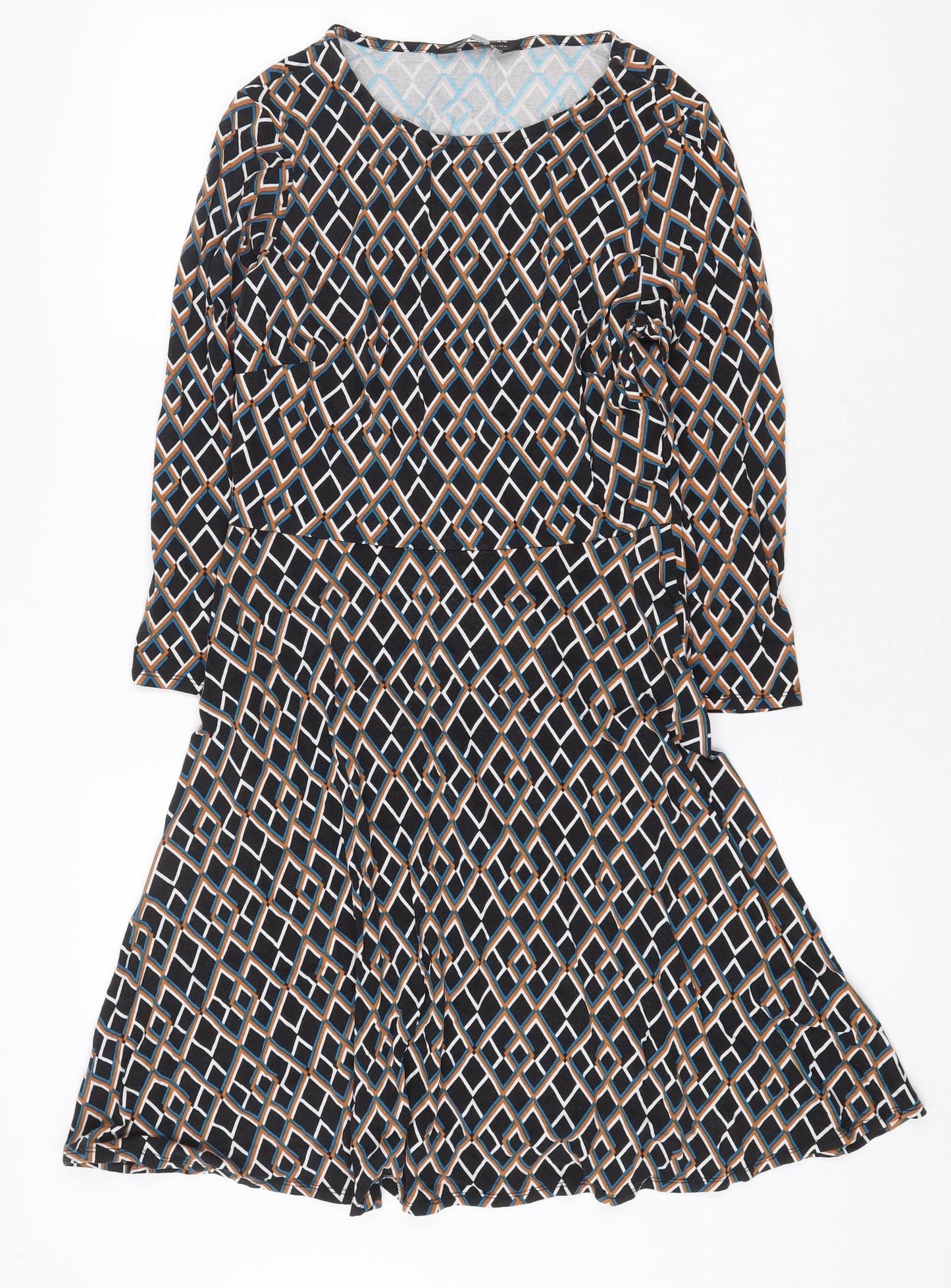 Dorothy Perkins Womens Black Geometric Viscose Fit & Flare Size 8 Round Neck Pullover