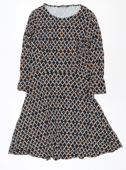 Dorothy Perkins Womens Black Geometric Viscose Fit & Flare Size 8 Round Neck Pullover