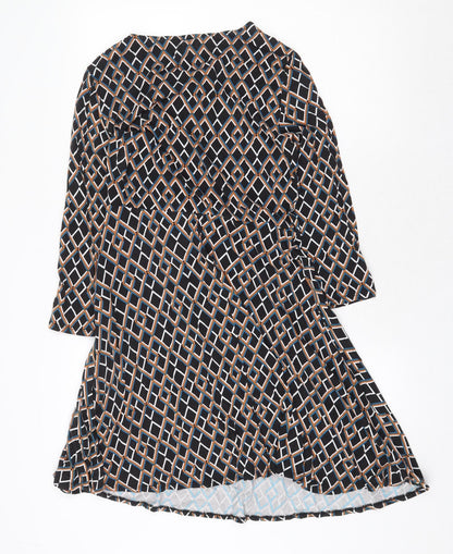 Dorothy Perkins Womens Black Geometric Viscose Fit & Flare Size 8 Round Neck Pullover