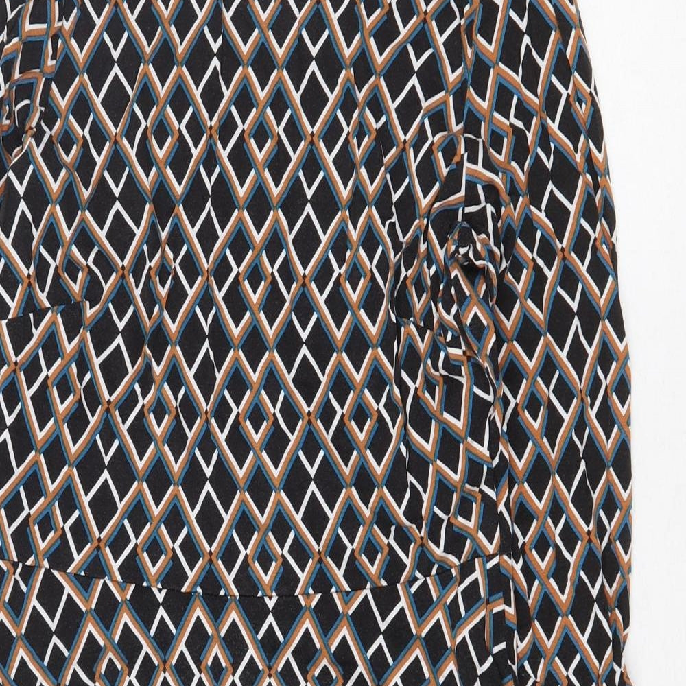 Dorothy Perkins Womens Black Geometric Viscose Fit & Flare Size 8 Round Neck Pullover