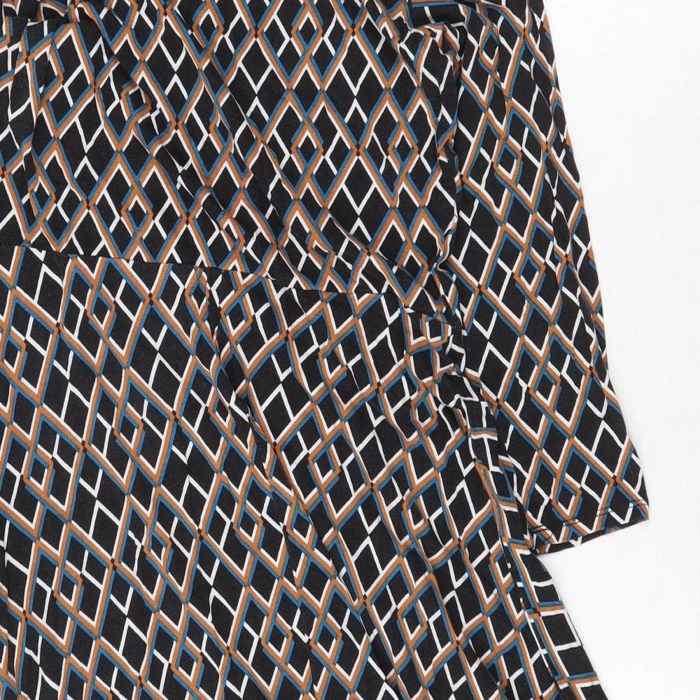 Dorothy Perkins Womens Black Geometric Viscose Fit & Flare Size 8 Round Neck Pullover