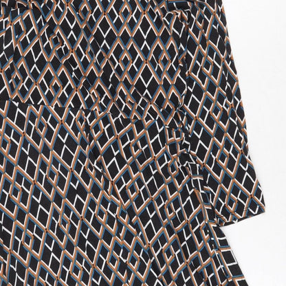 Dorothy Perkins Womens Black Geometric Viscose Fit & Flare Size 8 Round Neck Pullover