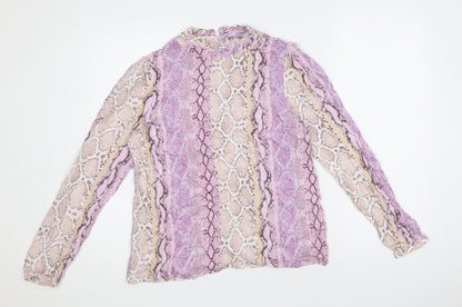 TU Womens Pink Animal Print Viscose Basic T-Shirt Size 10 Round Neck - Snake Print