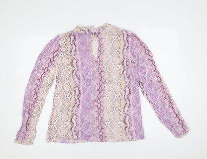 TU Womens Pink Animal Print Viscose Basic T-Shirt Size 10 Round Neck - Snake Print