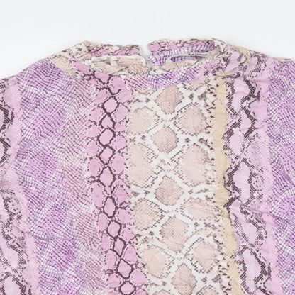 TU Womens Pink Animal Print Viscose Basic T-Shirt Size 10 Round Neck - Snake Print