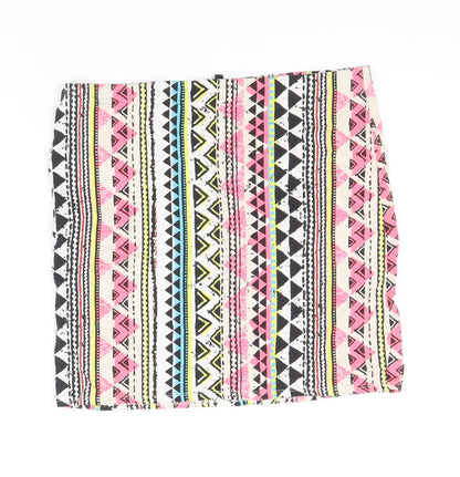 New Look Womens Multicoloured Geometric Cotton Bandage Skirt Size 14