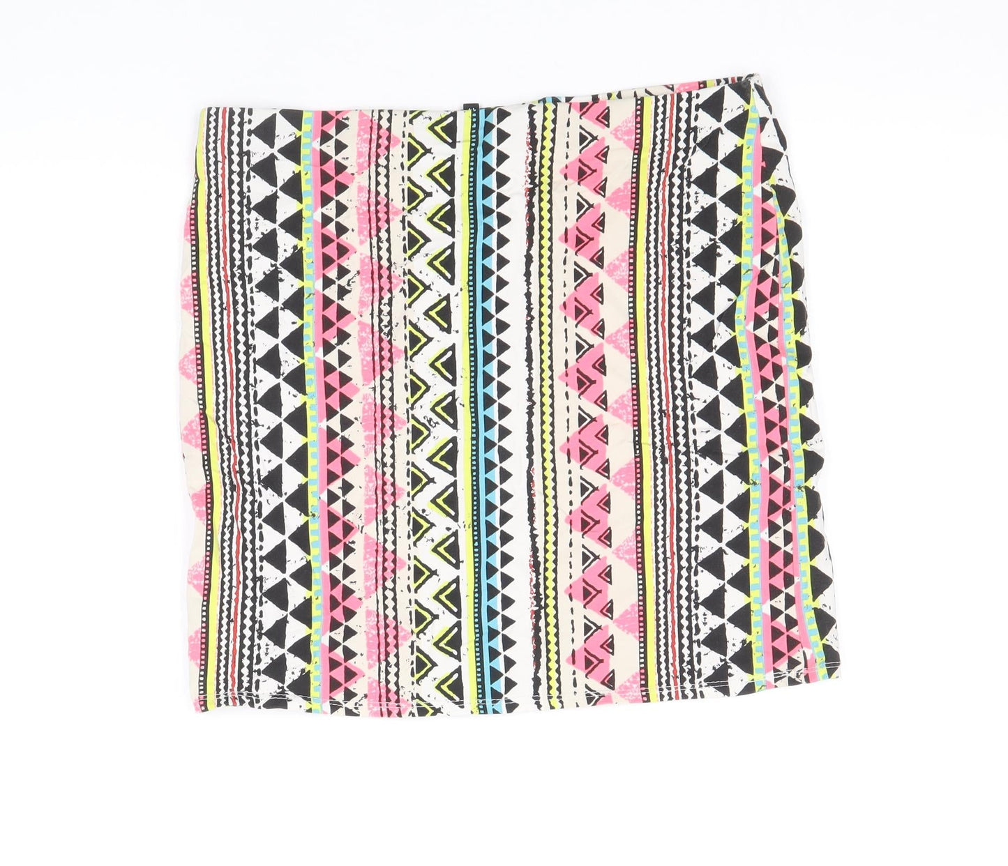 New Look Womens Multicoloured Geometric Cotton Bandage Skirt Size 14