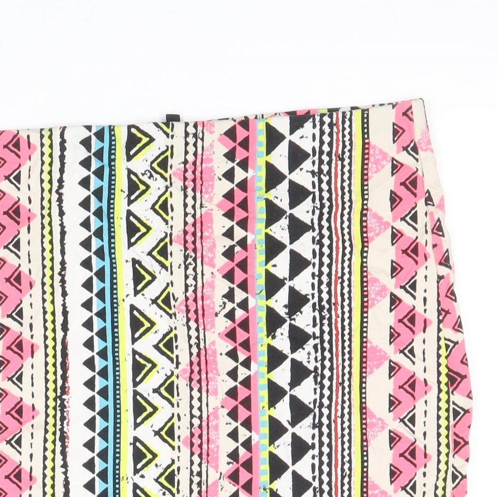 New Look Womens Multicoloured Geometric Cotton Bandage Skirt Size 14