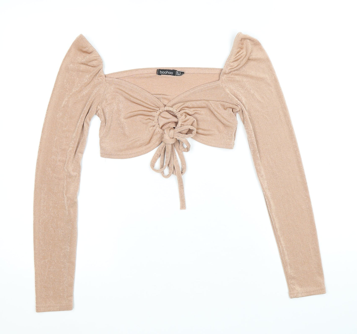 Boohoo Womens Pink Polyester Cropped T-Shirt Size 8 V-Neck