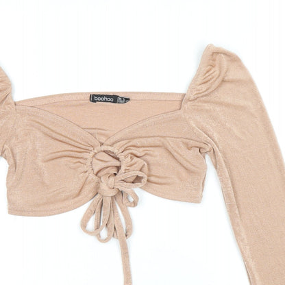 Boohoo Womens Pink Polyester Cropped T-Shirt Size 8 V-Neck