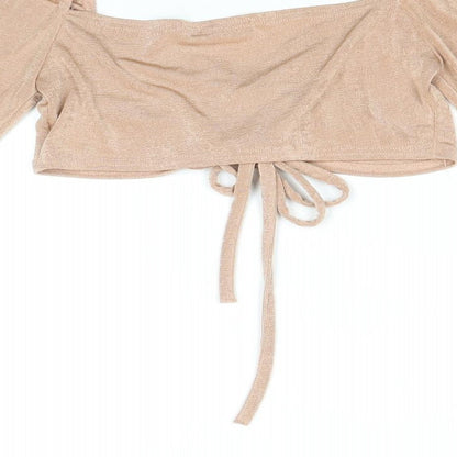 Boohoo Womens Pink Polyester Cropped T-Shirt Size 8 V-Neck