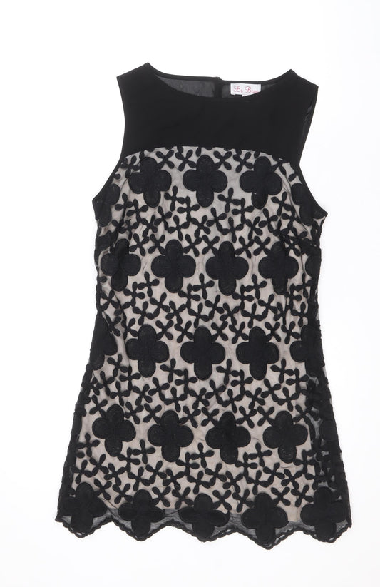 Matalan Womens Black Geometric Polyester A-Line Size 10 Boat Neck Zip