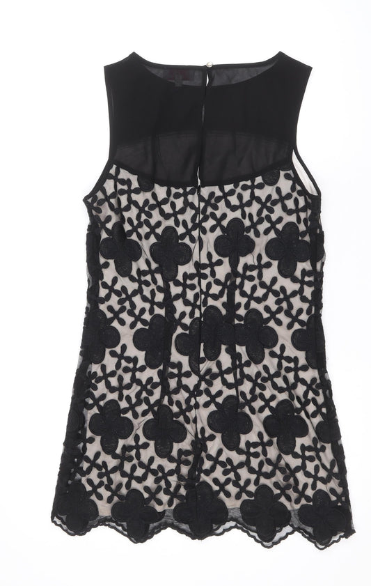 Matalan Womens Black Geometric Polyester A-Line Size 10 Boat Neck Zip