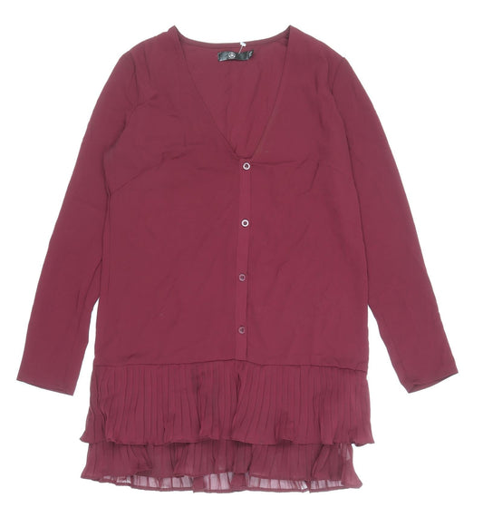 Missguided Womens Purple Polyester A-Line Size 8 V-Neck Button