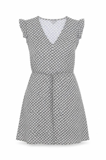 H&M Womens Beige Geometric Polyester Fit & Flare Size S V-Neck Pullover