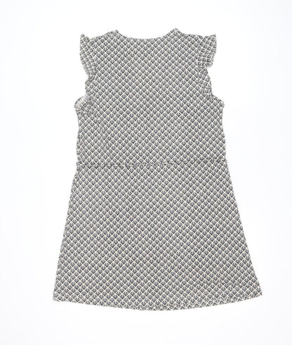H&M Womens Beige Geometric Polyester Fit & Flare Size S V-Neck Pullover