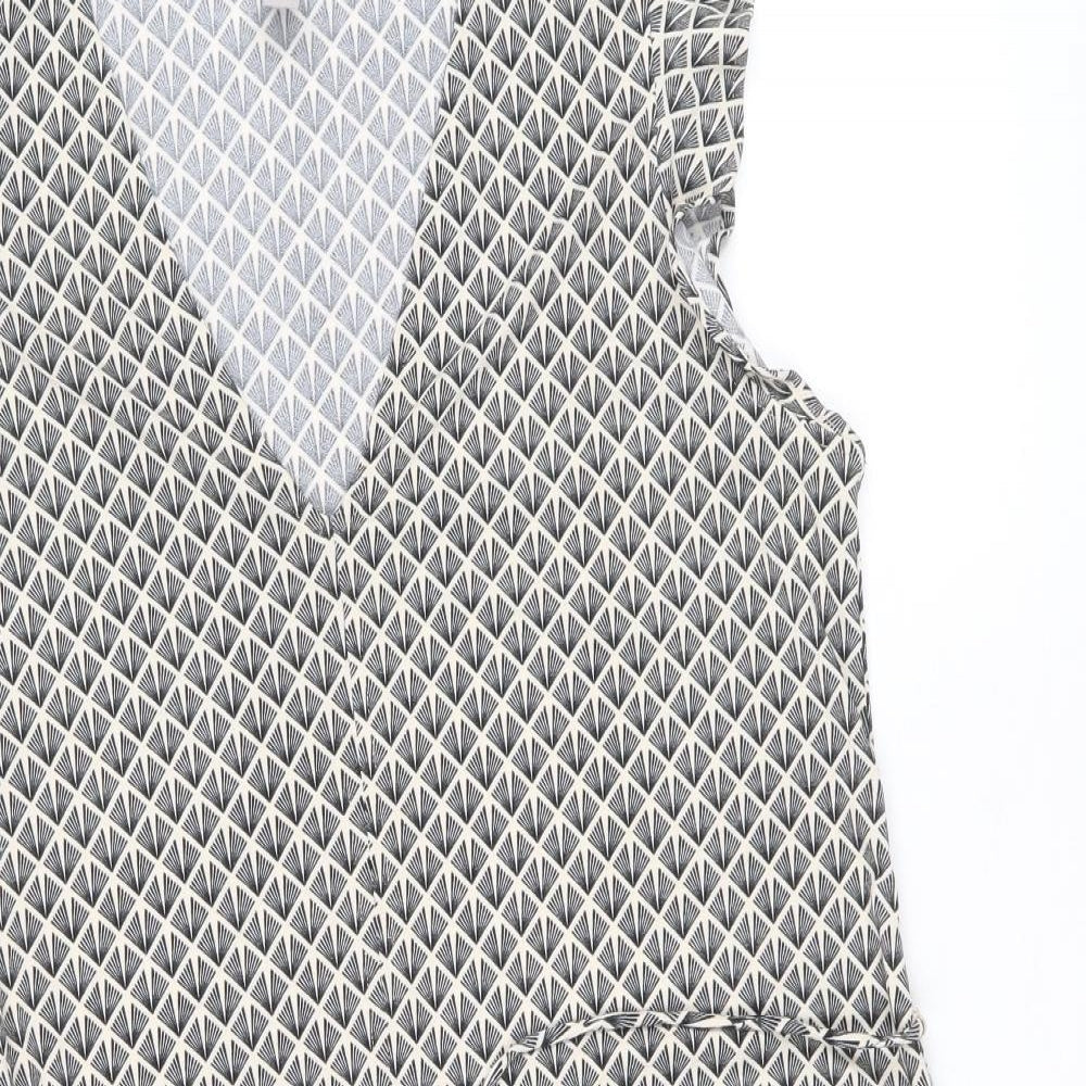 H&M Womens Beige Geometric Polyester Fit & Flare Size S V-Neck Pullover