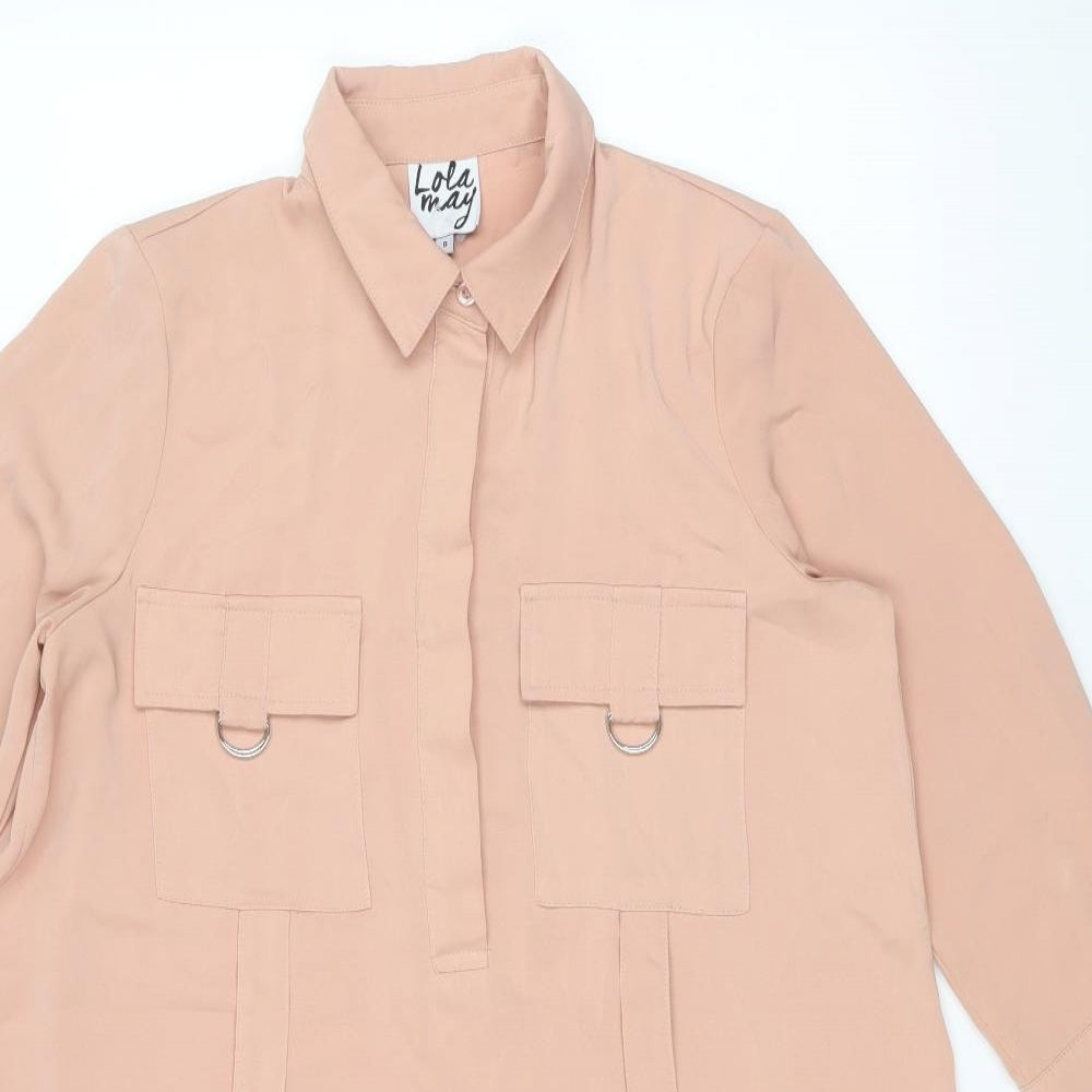 Lola May Womens Beige Polyester Shift Size 8 Collared Button