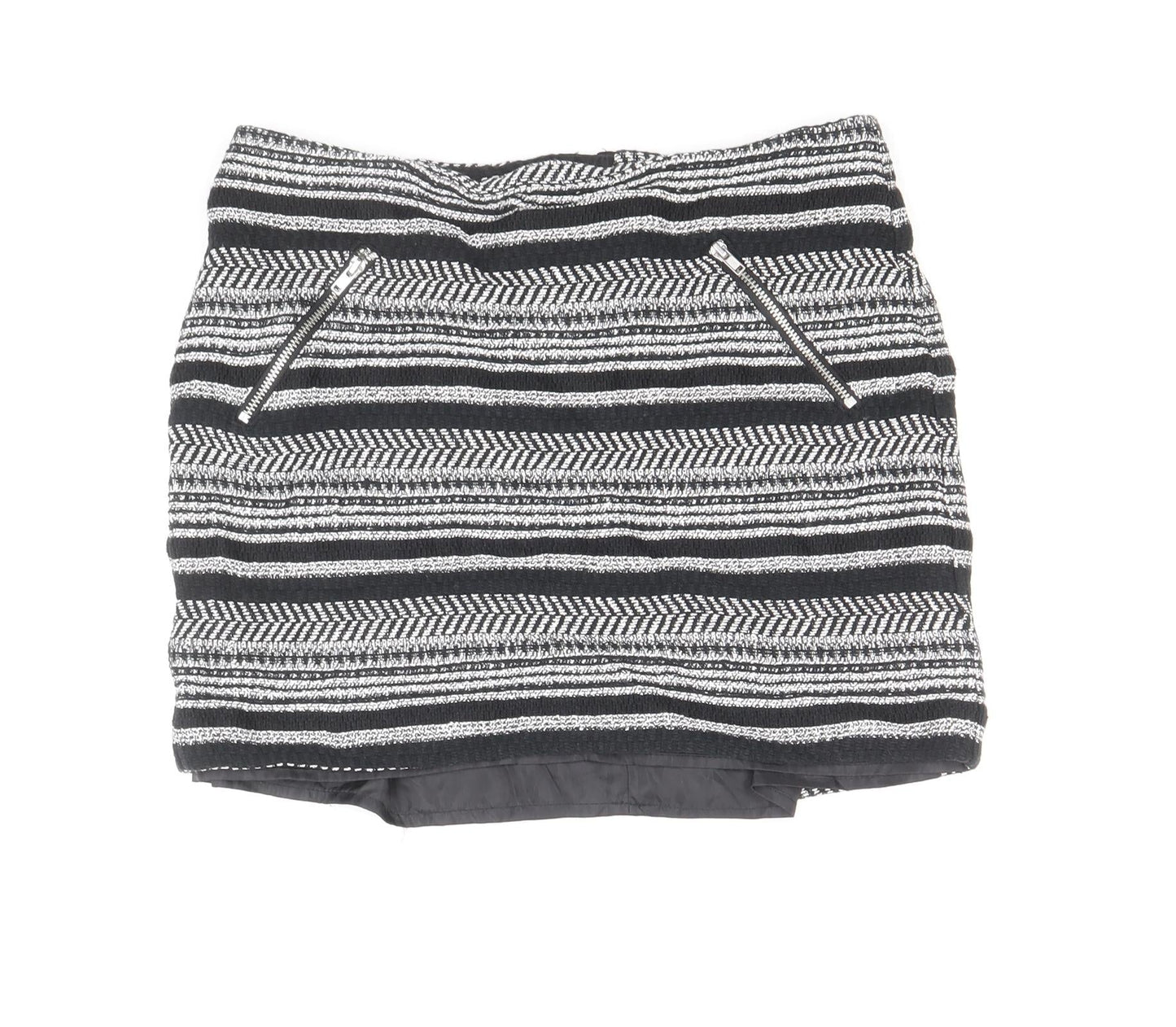 Divided by H&M Womens Black Striped Cotton Mini Skirt Size 10 Zip