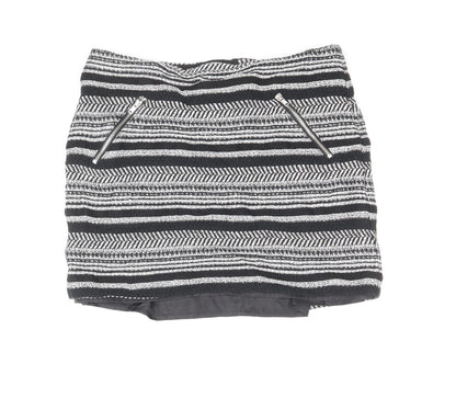 Divided by H&M Womens Black Striped Cotton Mini Skirt Size 10 Zip
