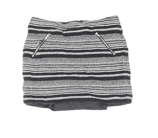 Divided by H&M Womens Black Striped Cotton Mini Skirt Size 10 Zip