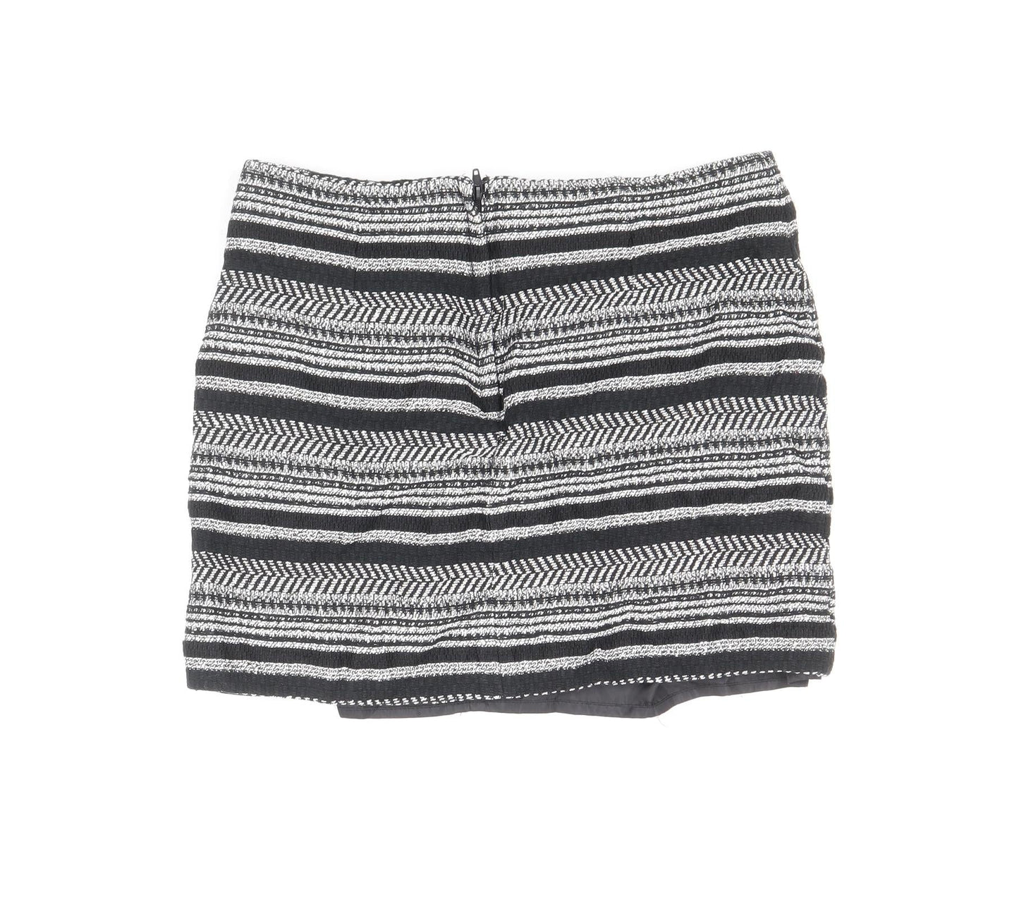 Divided by H&M Womens Black Striped Cotton Mini Skirt Size 10 Zip