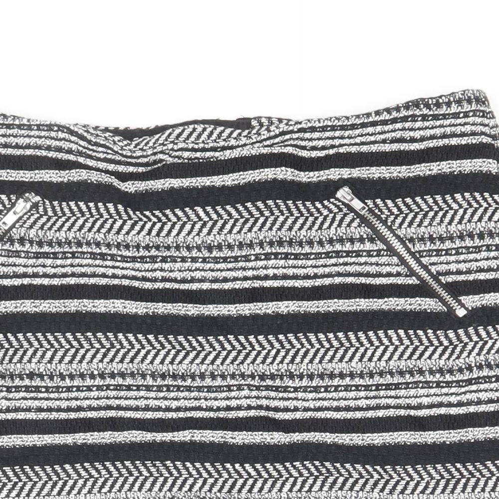 Divided by H&M Womens Black Striped Cotton Mini Skirt Size 10 Zip