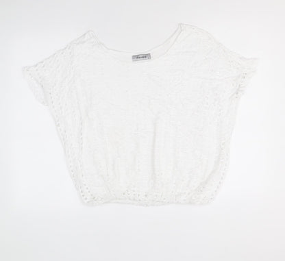 Alexara Womens White Viscose Cropped T-Shirt Size S Round Neck - Broderie Anglaise