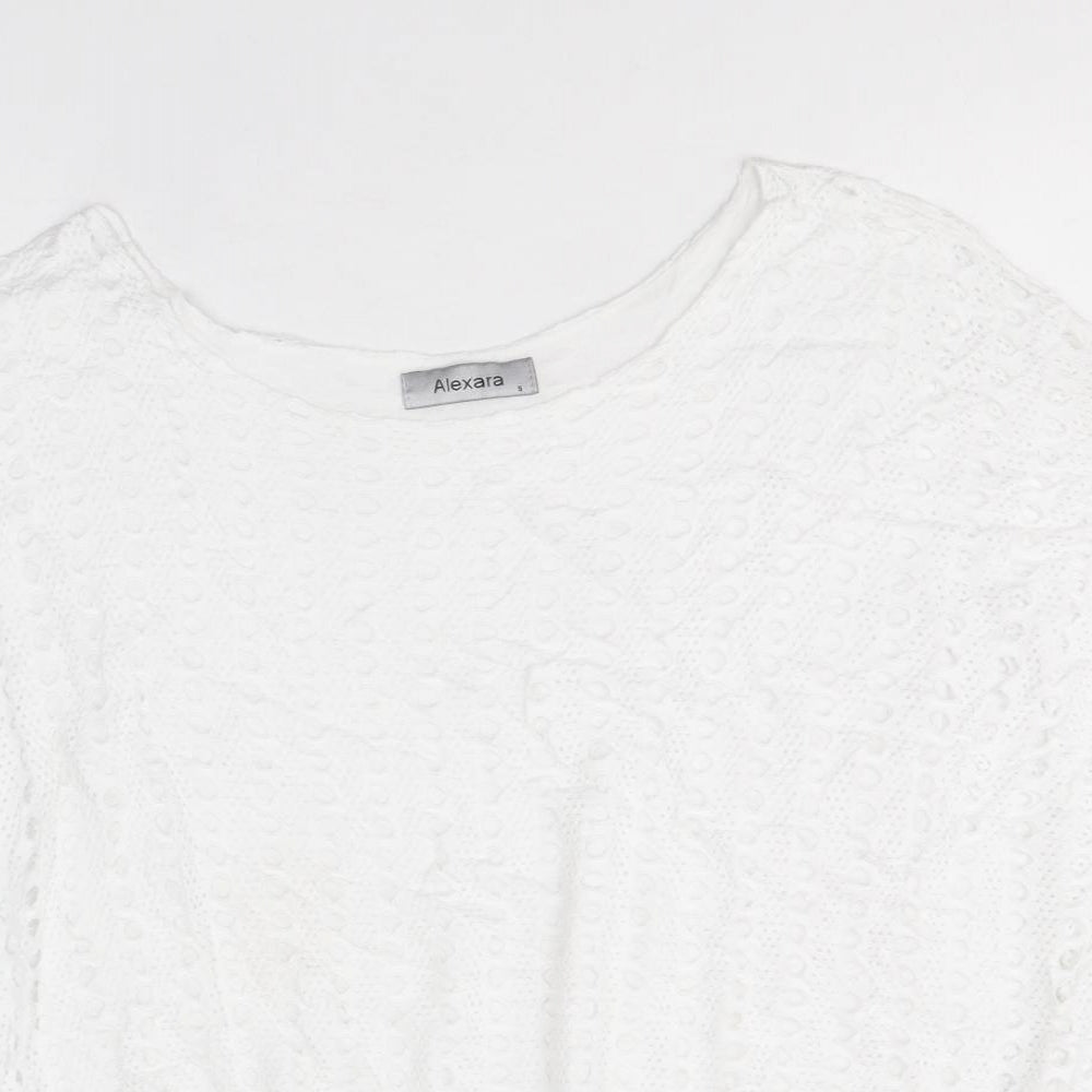 Alexara Womens White Viscose Cropped T-Shirt Size S Round Neck - Broderie Anglaise