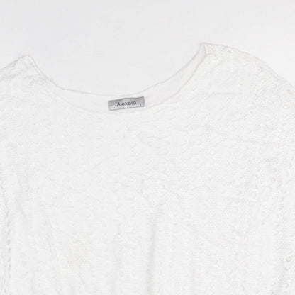 Alexara Womens White Viscose Cropped T-Shirt Size S Round Neck - Broderie Anglaise