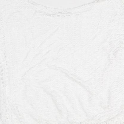 Alexara Womens White Viscose Cropped T-Shirt Size S Round Neck - Broderie Anglaise