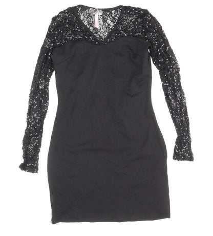 Lipsy Womens Black Polyester A-Line Size 10 V-Neck Pullover