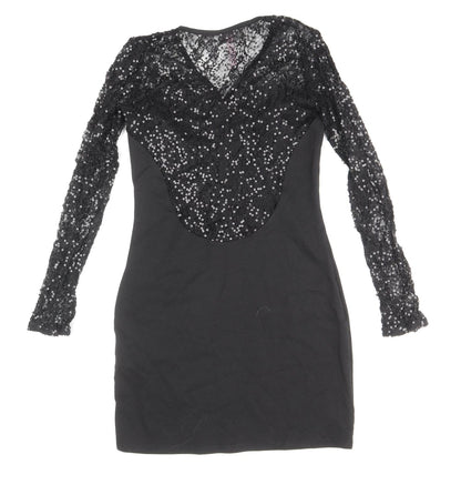 Lipsy Womens Black Polyester A-Line Size 10 V-Neck Pullover