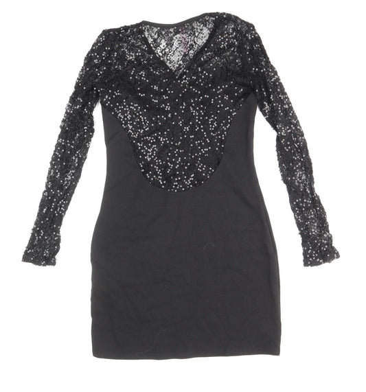 Lipsy Womens Black Polyester A-Line Size 10 V-Neck Pullover