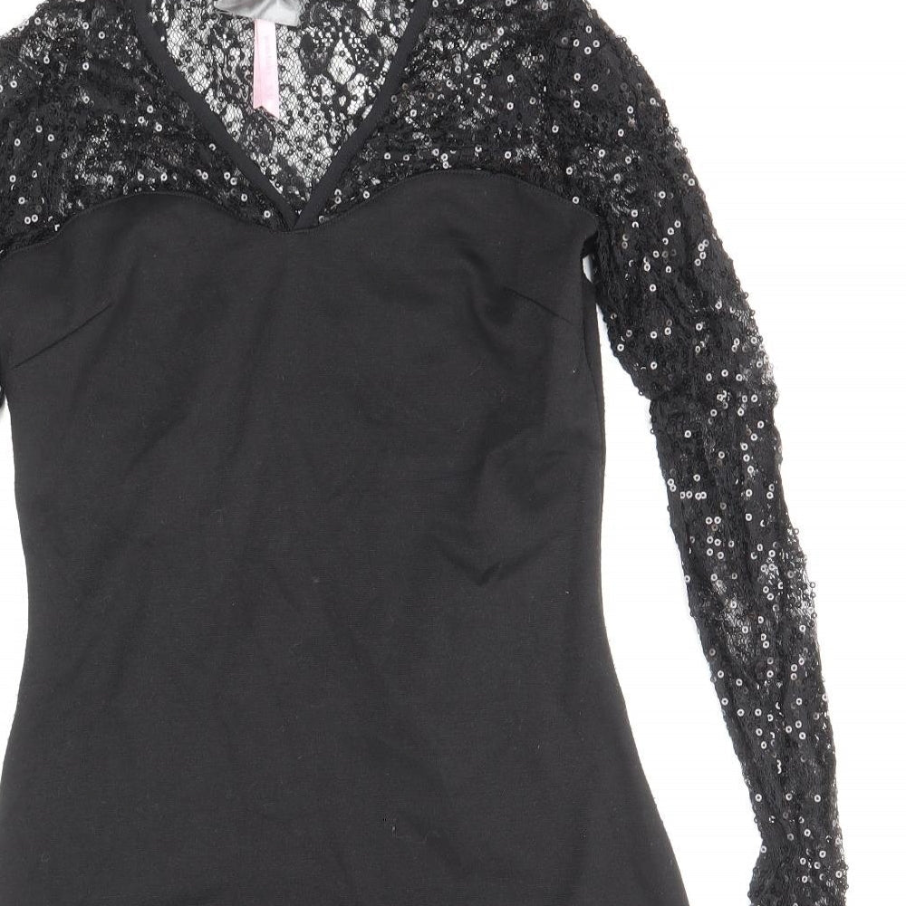 Lipsy Womens Black Polyester A-Line Size 10 V-Neck Pullover