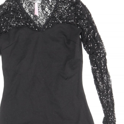 Lipsy Womens Black Polyester A-Line Size 10 V-Neck Pullover