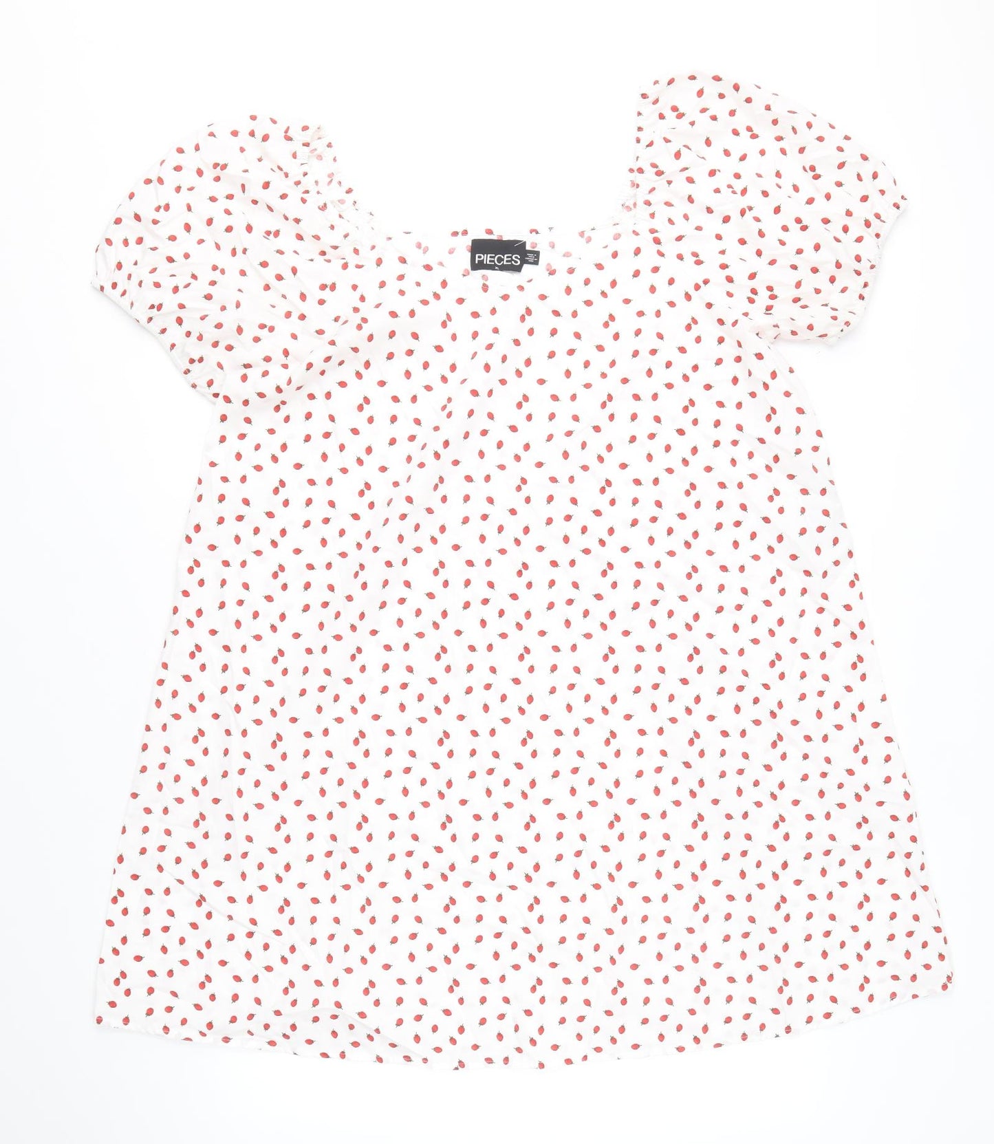 Pieces Womens White Geometric Patent Leather A-Line Size XS Scoop Neck Pullover