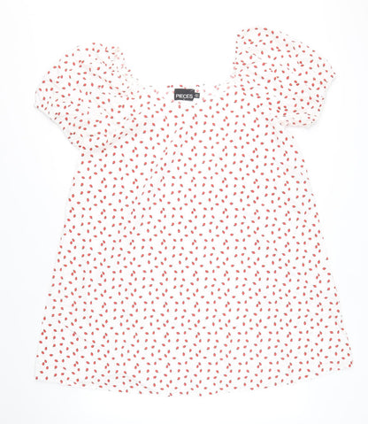 Pieces Womens White Geometric Patent Leather A-Line Size XS Scoop Neck Pullover