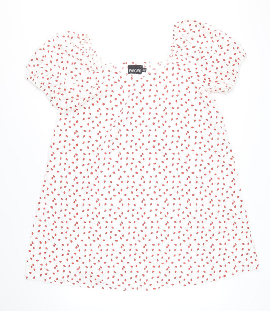 Pieces Womens White Geometric Patent Leather A-Line Size XS Scoop Neck Pullover