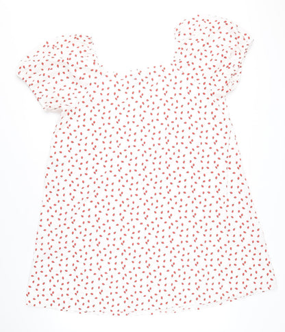 Pieces Womens White Geometric Patent Leather A-Line Size XS Scoop Neck Pullover